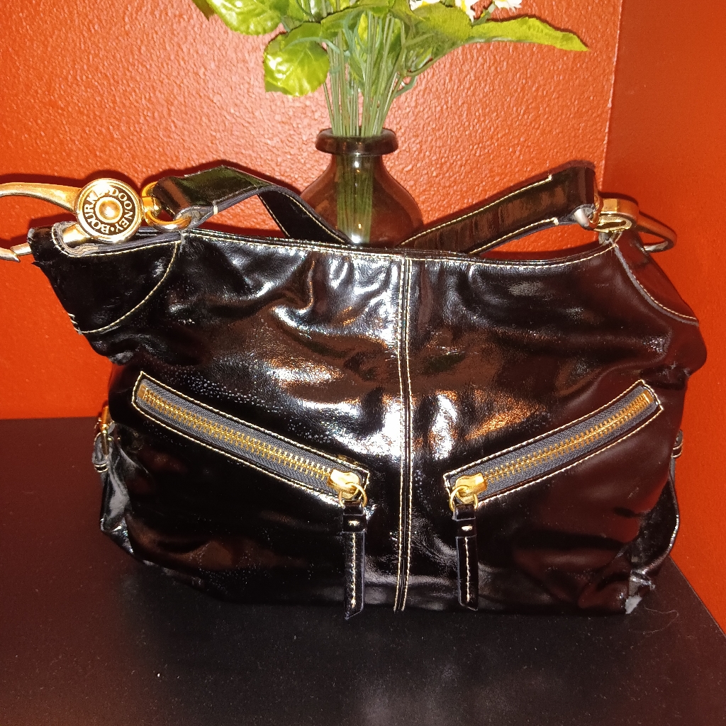 Dooney & Bourke Black Patent Leather Hobo Shoulder Bag